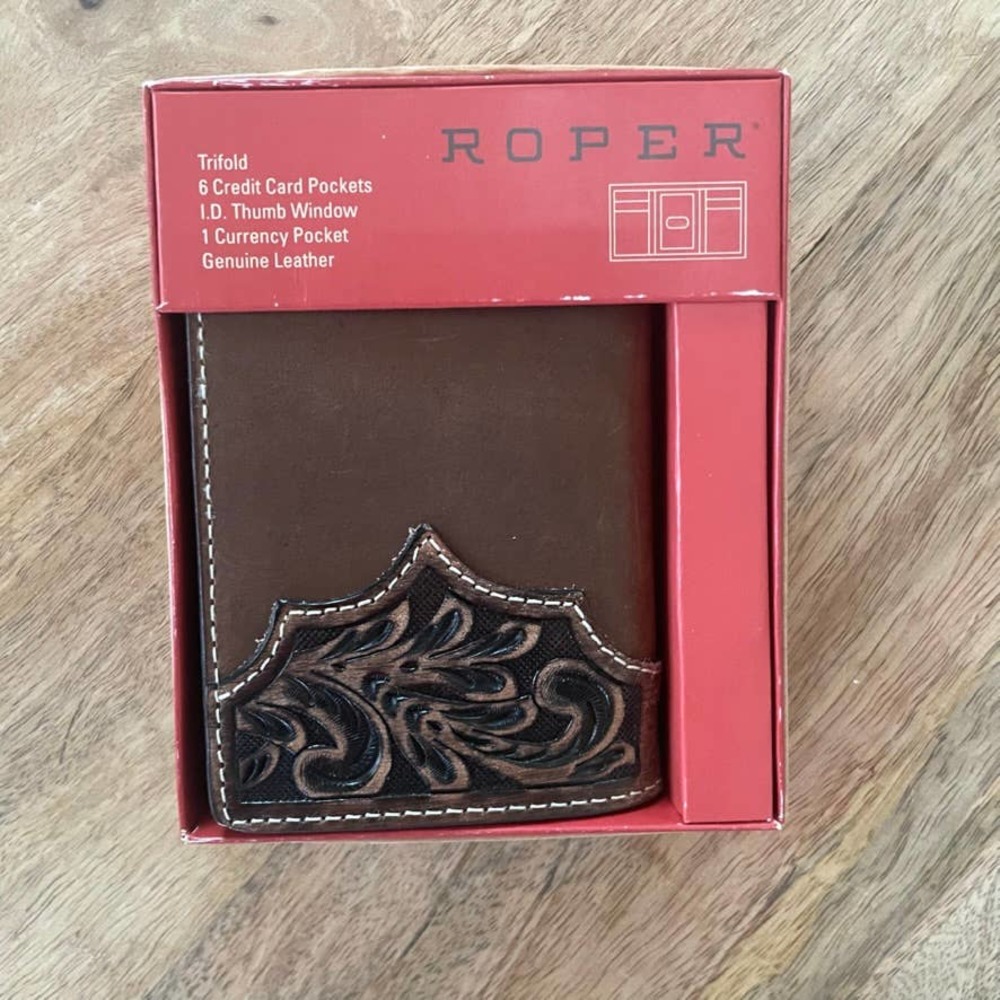 Men’s tooled Leather Roper Brand Bi-Fold Wallet